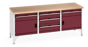 41002064.** Bott Cubio Storage Workbench 2000mm wide x 750mm Deep x 840mm high supplied with a Multiplex (layered beech ply) worktop, 5 x drawers (1 x 200mm & 4 x 150mm high) and 2 x 350mm high integral storage cupboards....